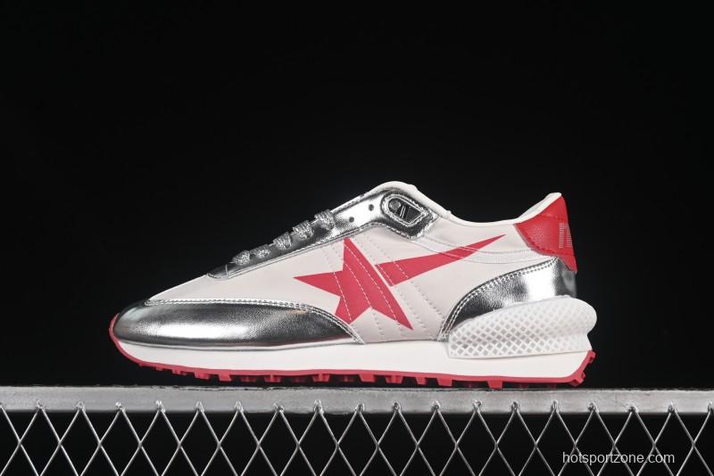 Golden Goose Marathon White Red Silver Comfortable Low-Top Lifestyle Sneakers - H8D4