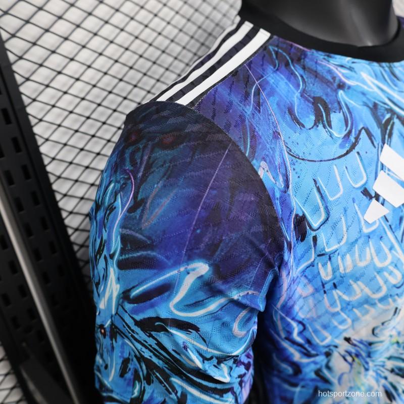 Player Version 2025 Japan Blue with Anime Combat Scene Design Jersey