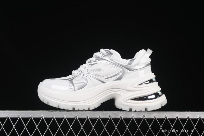 GG-CC Chunky Low Casual Fashion Sneakers with Thick Sole and Height Increasing Design - 2607 White
