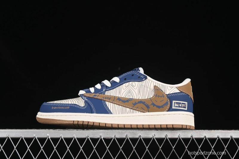 Nike Travis Scott x Fragment Design x Air Jordan 1 Low OG SP AJ1 FOG Collaboration Wave Ghost Face Low-Top Casual Sneakers - XS2024-007