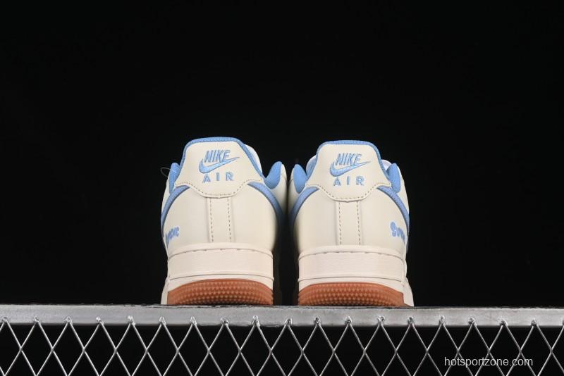 Nike Air Force 1 '07 Low Supreme Collaboration Blue Swoosh Gum Sole Casual Sneakers - XS1958-547