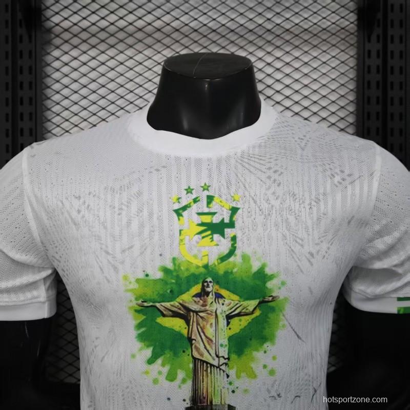 Player Version 2025 Brazil White with Christ the Redeemer Watercolor Jersey