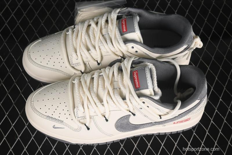 Nike SB Dunk Low Sup Series Strap White Grey Hook Anniversary High-End Custom Low-Top Casual Skate Shoes - YX5066-281