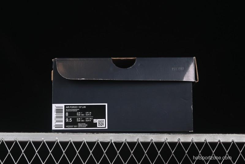 Nike Air Force 1'07 Low Casual Sneakers in Black with Purple Swoosh - HQ2037-001