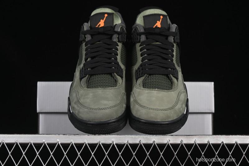 Nike Undefeated x Air Jordan 4 OG Sneakers in Olive Green Suede with Orange and Black Accents - IB1519-200