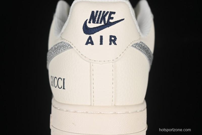 Nike Air Force 1 '07 Low Gucci Collaboration Silver Swoosh Casual Sneakers - XS1958-546
