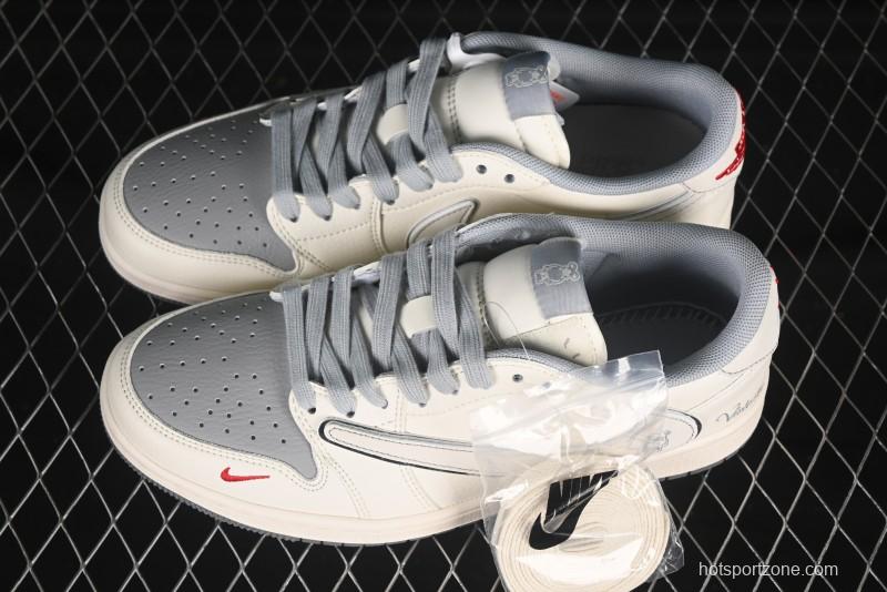 Nike Travis Scott x Fragment Design x Air Jordan 1 Low OG SP AJ1 Low Top Casual Sneakers Cartoon Beige Grey - XS7089-527