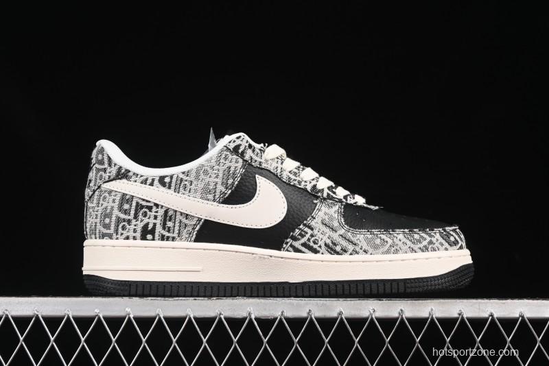 Nike Air Force 1 '07 Low Dior Collaboration Pattern Black White Swoosh Casual Sneakers - XS1958-581