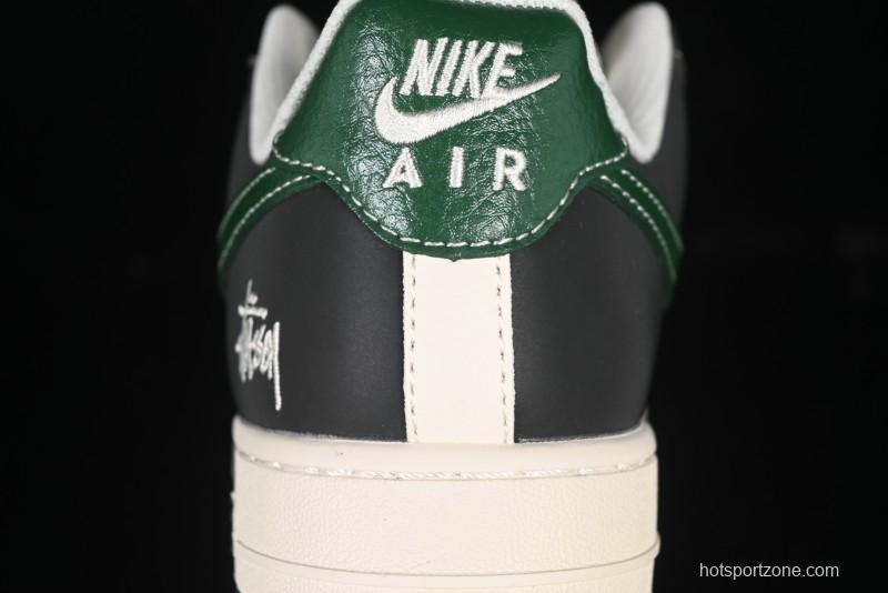 Nike Air Force 1 '07 Low Stussy Collaboration Black Green Swoosh Casual Sneakers - XS1958-572