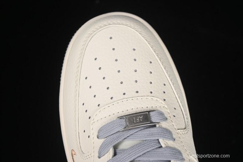 Nike Air Force 1 '07 Low Stussy Collaboration Gold Embroidery Grey Swoosh Casual Sneakers - XX3168-150