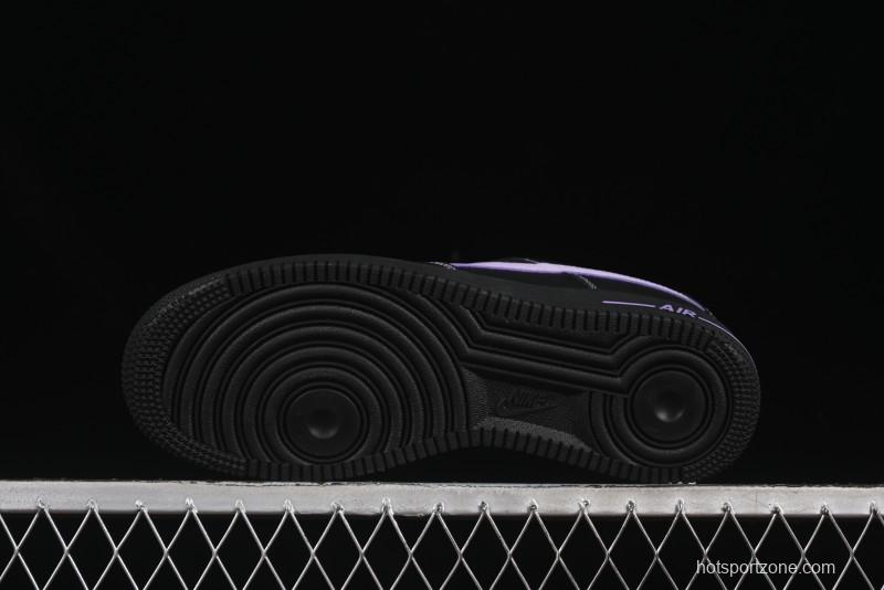 Nike Air Force 1'07 Low Casual Sneakers in Black with Purple Swoosh - HQ2037-001