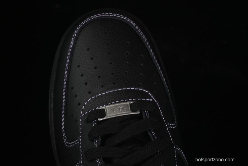 Nike Air Force 1'07 Low Casual Sneakers in Black with Purple Swoosh - HQ2037-001