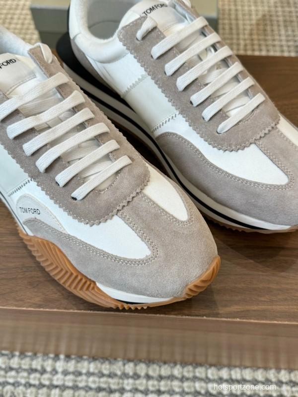 2025 Men TOM FORD White Grey Suede Leather Sneakers