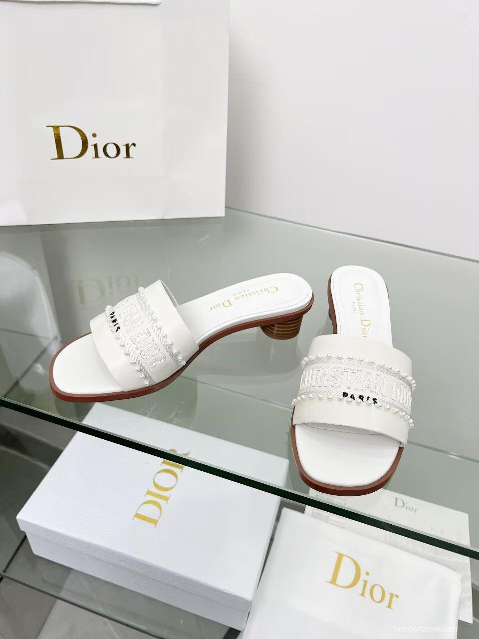 2025 Women Dior White Leather Mules Embroidered LY00210