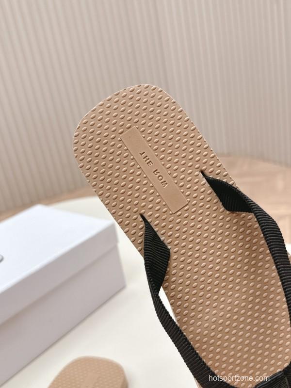 2025 The Row Black Beige Fabric Slippers