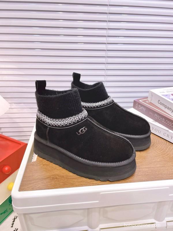 2024 Women UGG Black Suede Knit Sock Snow Boots MJ00230