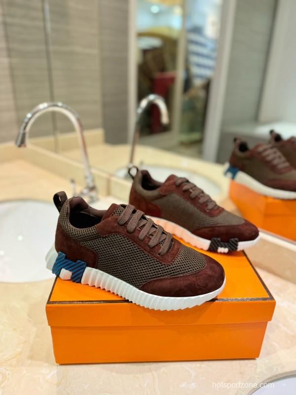 2024 Unisex Hermès brown dark brown mesh suede sneakers