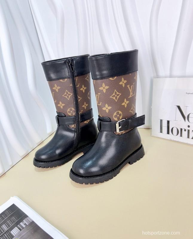 2024 Kids Louis Vuitton Black Brown Leather Boots