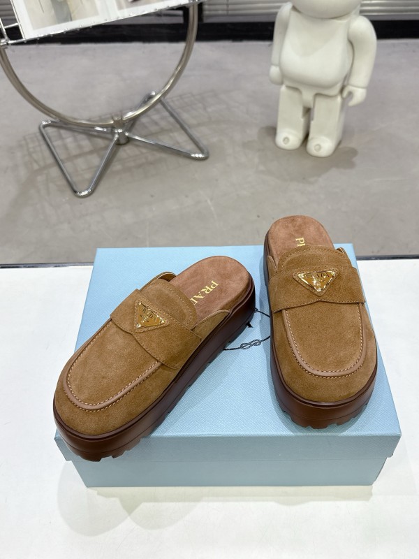 2025 Women Prada Brown Suede Loafers