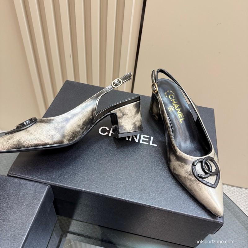 2025 Women Chanel Black Leather Slingback Pumps