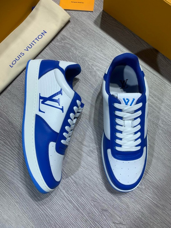 2024 Men Louis Vuitton Blue White Leather Sneakers MJ00380