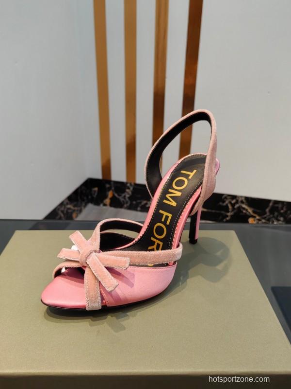 2025 Women TOM FORD Pink Velvet High Heel Sandals KFY00300