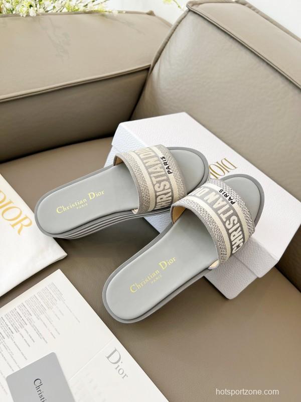 2025 Women Dior Grey Canvas Slippers CH