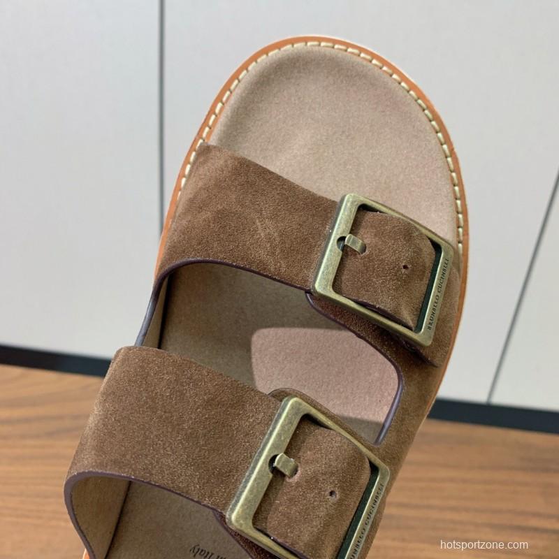 2025 Unisex Brunello Cucinelli Brown Suede Leather Slippers KFY00250