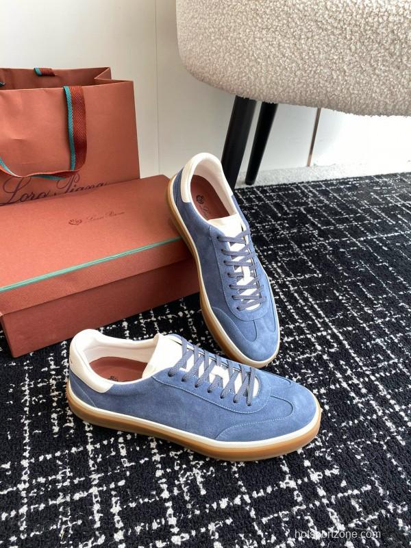 2024 Men Loro Piana Blue Suede Leather Sneakers MJ00320
