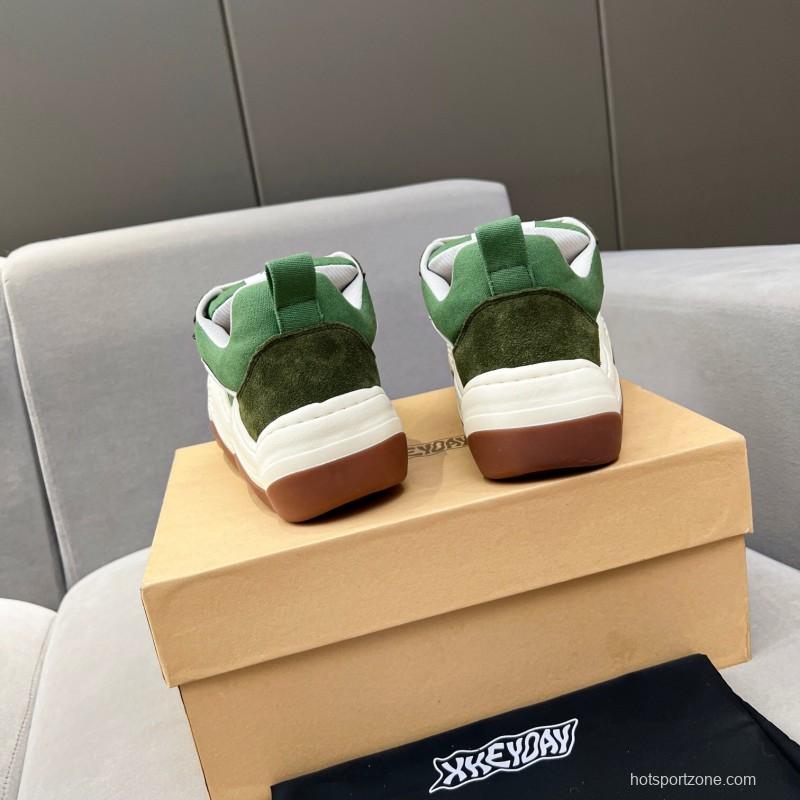 2025 Unisex HEYDAY Green White Canvas Leather Wave Sneakers KFY00260