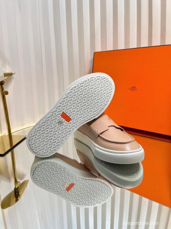 2025 Women Hermès Pink Leather Loafers LY00310(F)