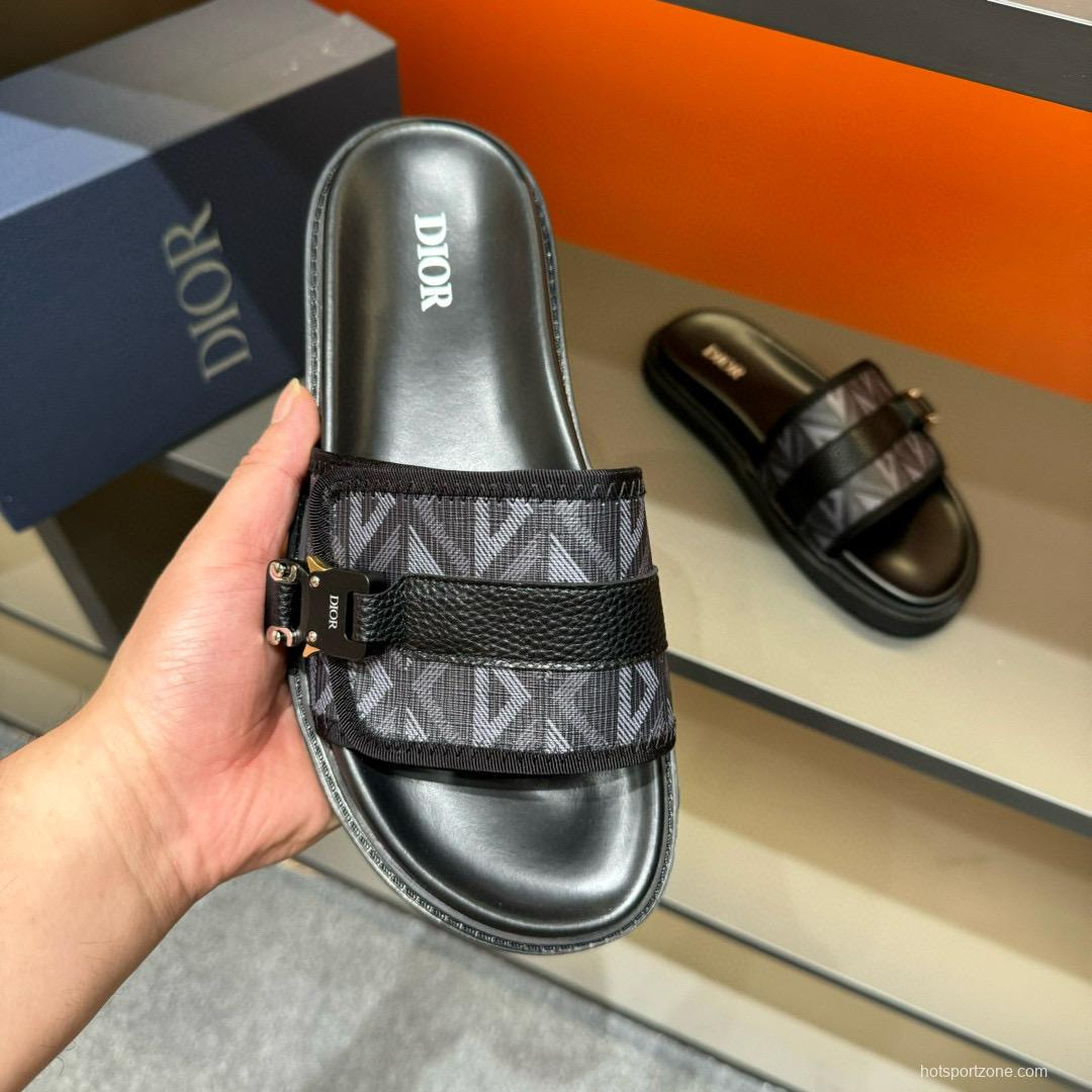 2024 Slippers Dior Black Fabric Leather Slippers
