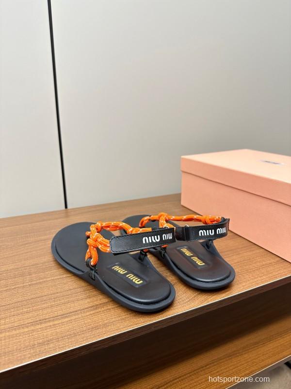 2025 Women Miu Miu Brown Leather Sandals