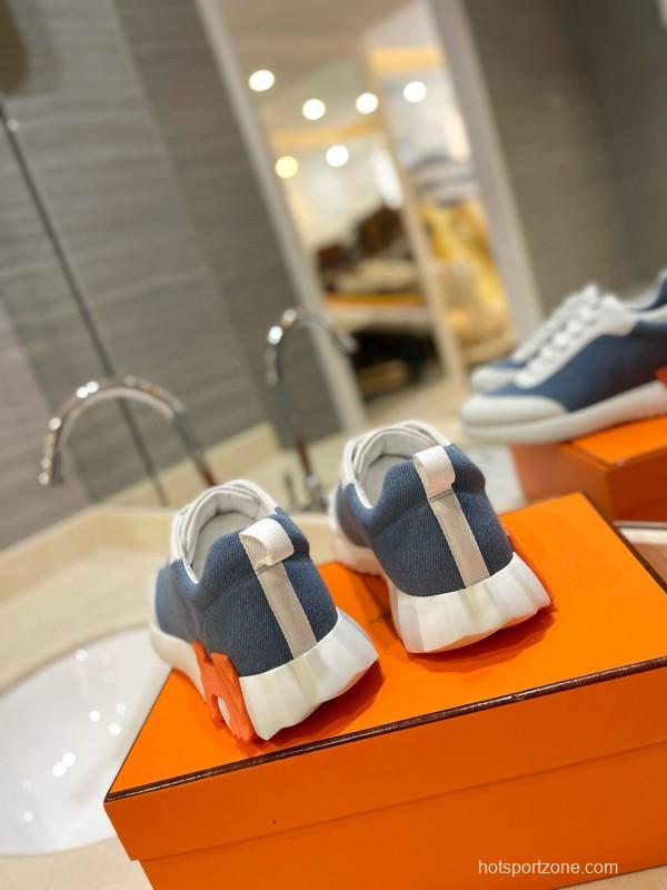 2024 Unisex Hermès Blue White Imported Silk Lambskin Casual Sneakers MJ00320