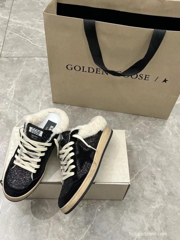 2024 GGDB Black Suede Shearling Slippers MJ00280