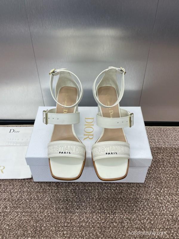 2025 Women Dior White Calfskin Leather Sandals Ankle Strap