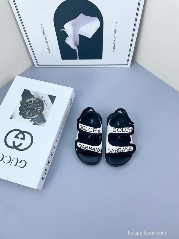 2025 Kids Dolce & Gabbana Pink Black White Leather Sandals
