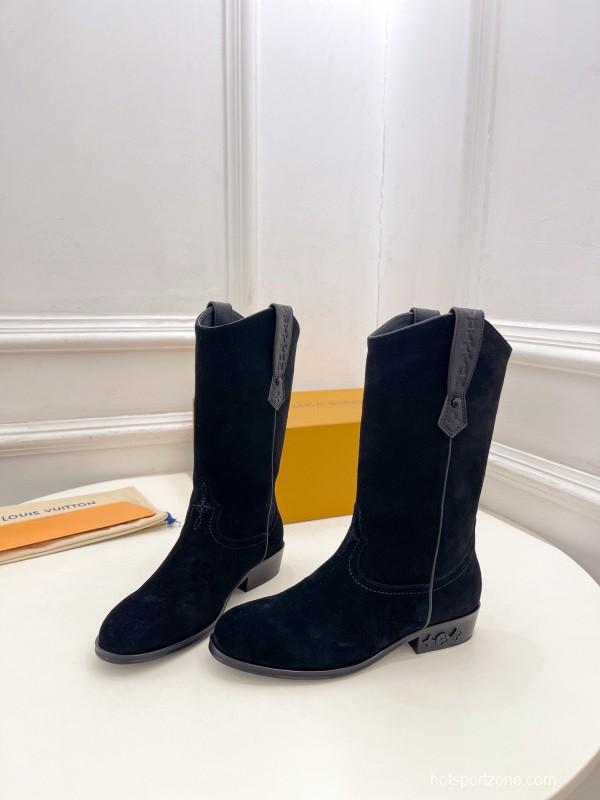2024 Women Louis Vuitton Black Suede Boots MJ00440