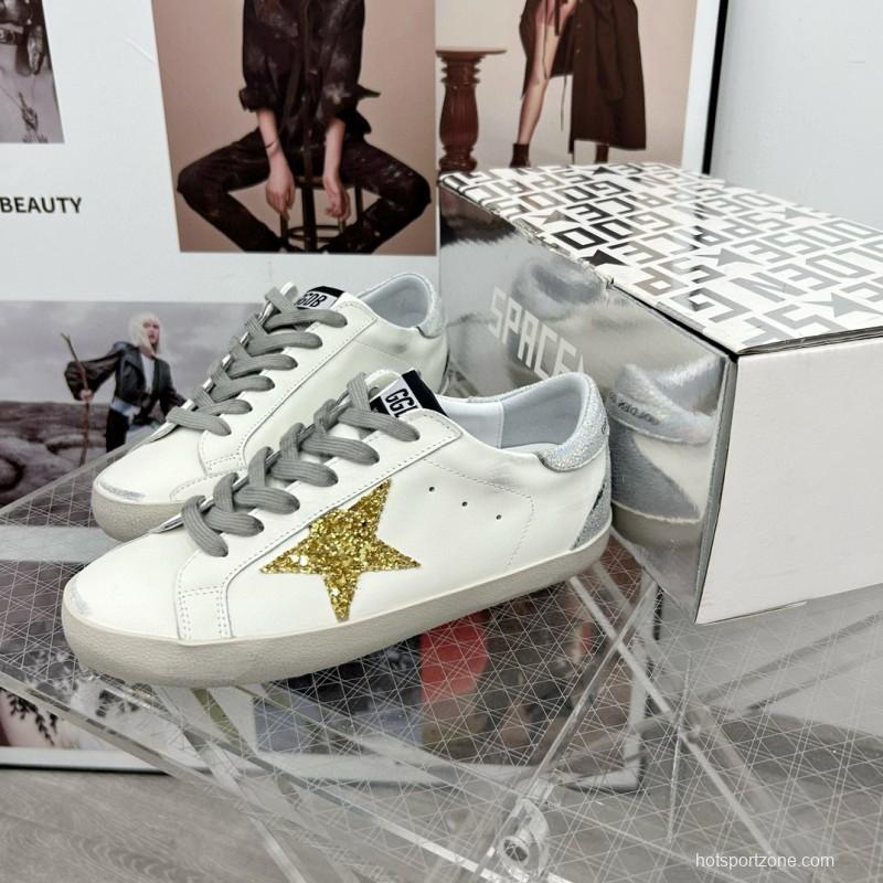 2025 Women GGDB White Gold Glitter Leather Sneakers