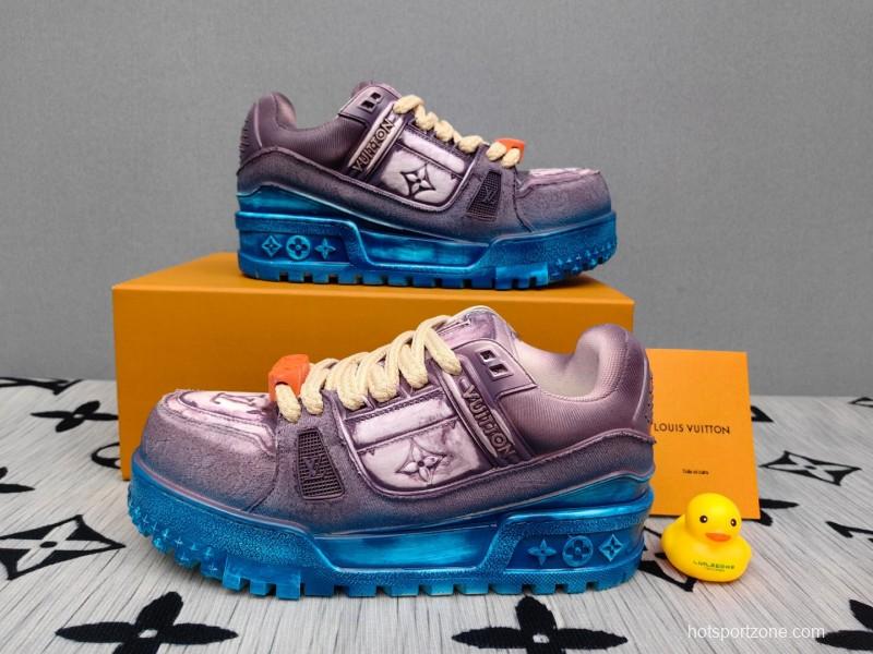 2025 Unisex Louis Vuitton Purple Blue Leather Sneakers