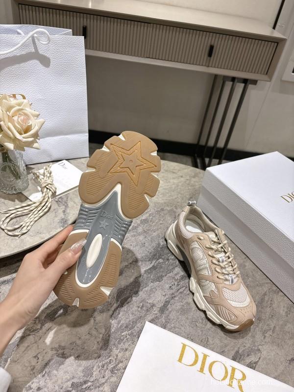 2025 Women Dior Beige Mesh Suede Sneakers KFY00370