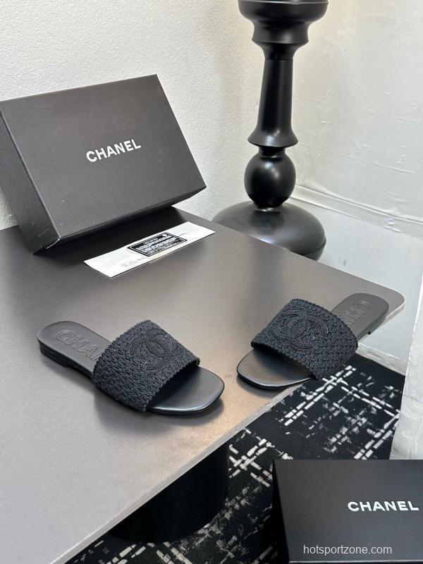 2025 Slippers CHANEL Black Fabric Slippers