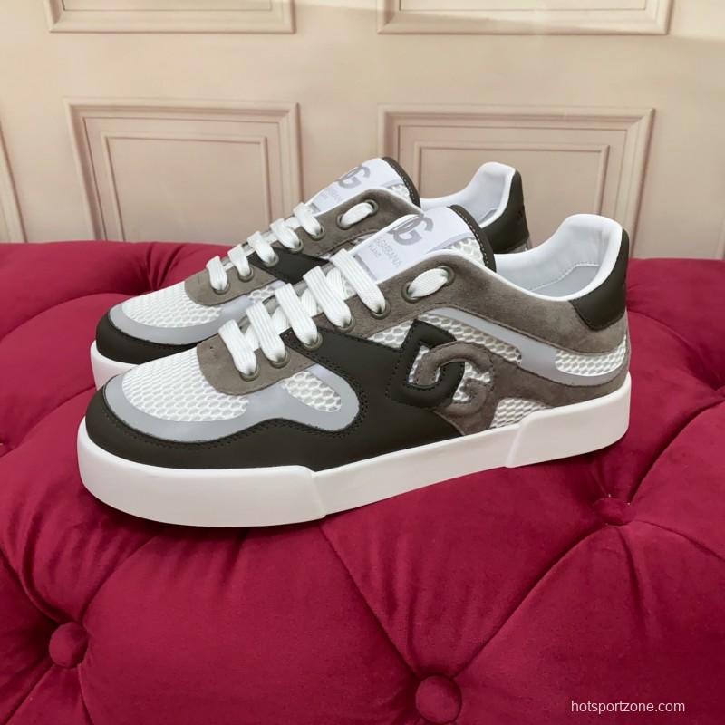 2025 Unisex Dolce & Gabbana White Grey Black Leather Mesh Sneakers