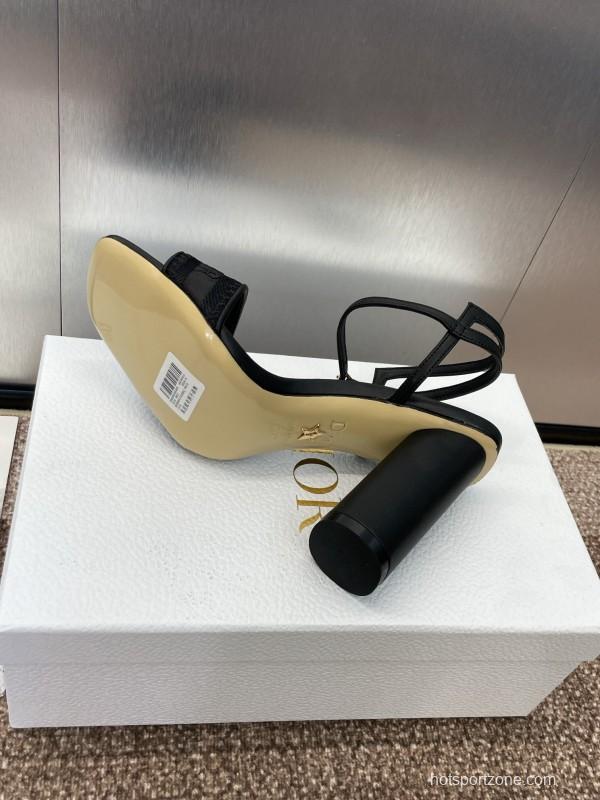 2025 Women Dior Black Leather High Heel Sandals