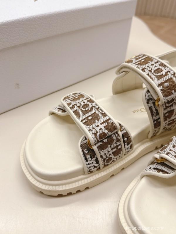 2025 Women Dior Brown Beige Canvas Sandals LY