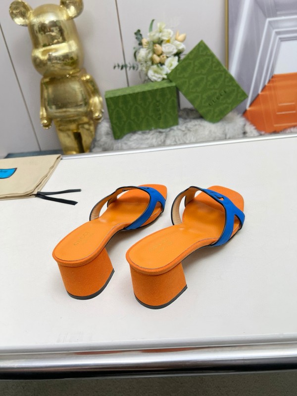 2025 Gucci Orange Blue Leather Slippers