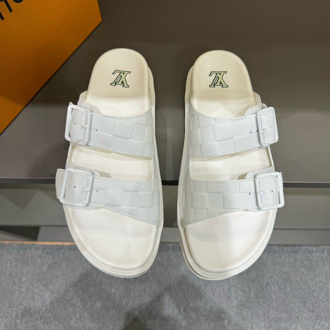 2024 Slippers Louis Vuitton White Leather Slippers