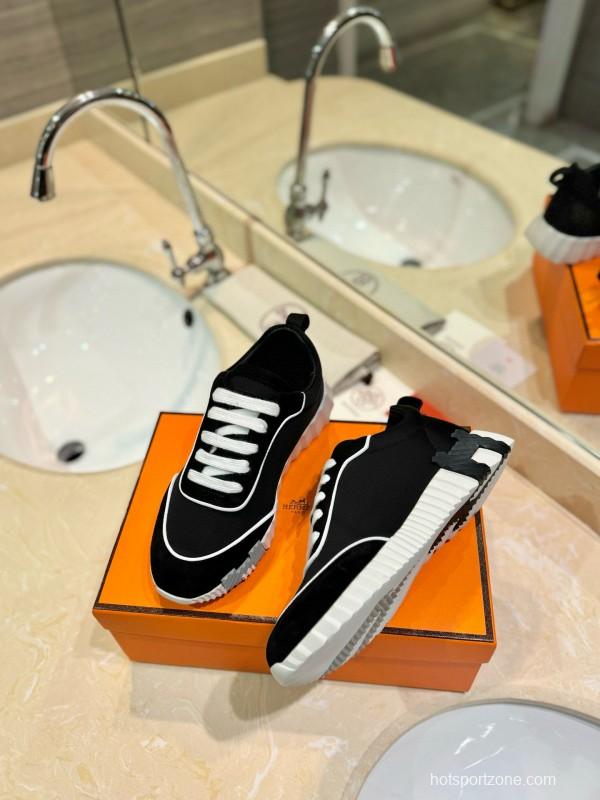 2024 Unisex Hermès Black Imported Silk Calfskin Suede Casual Sneakers MJ00320