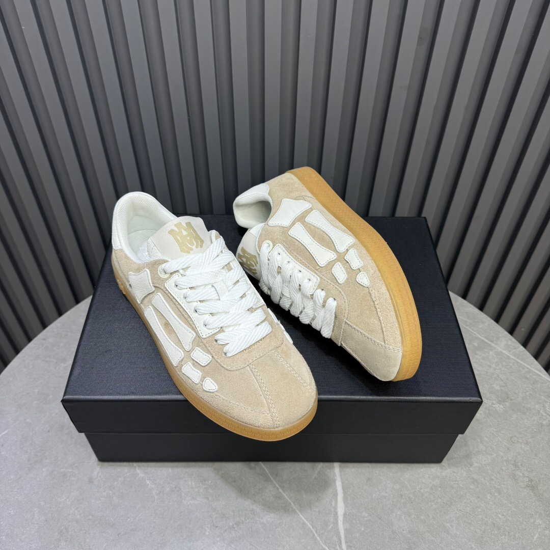 2025 Unisex Amiri Bone White Beige Leather Suede Sneakers LY00280
