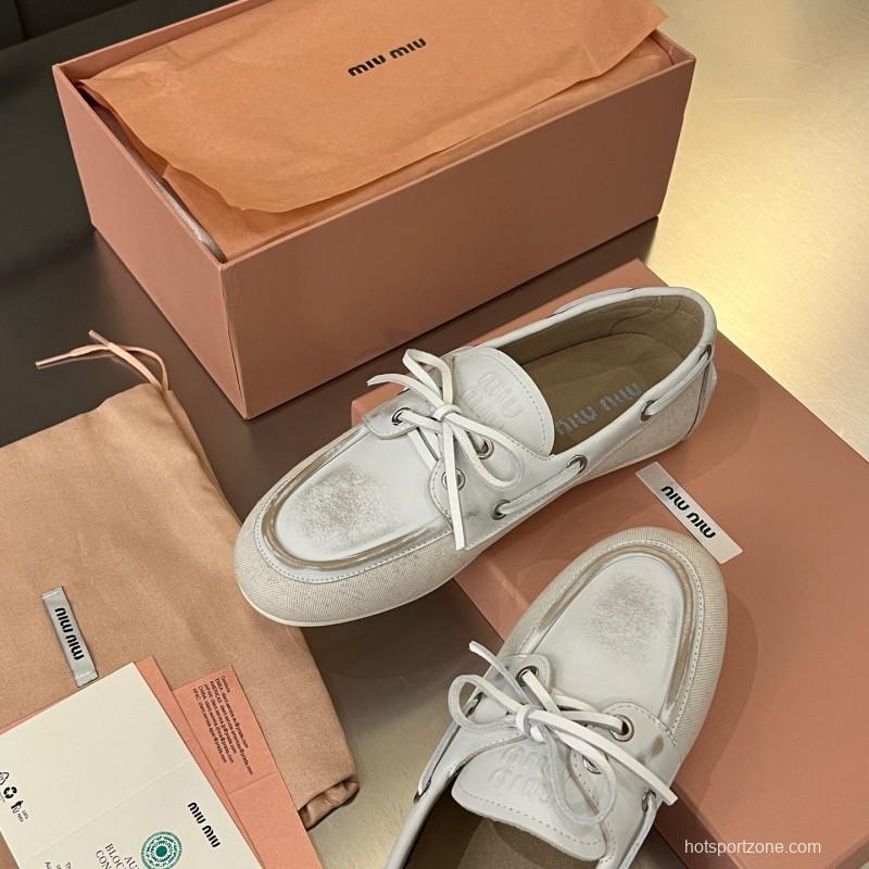 2025 Women Miu Miu White Leather Loafers LY00230